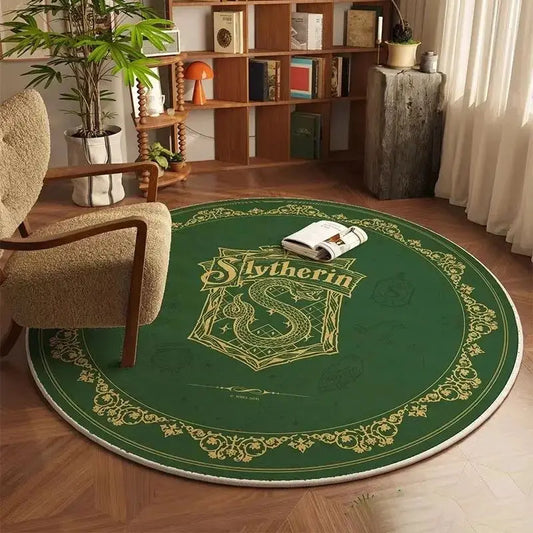 Tapis Rond Maison Slytherin (Serpentard) – Design Vert Élégant & Ambiance Mystique