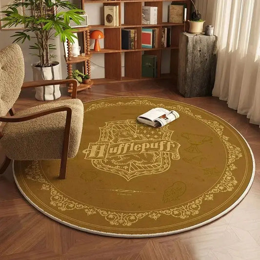 Tapis Rond Maison Hufflepuff (Poufsouffle) – Couleur Jaune Chaleureuse & Design Unique