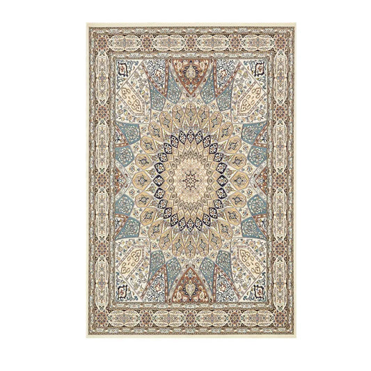 Tapis Classique Ivoire & Noir – Motifs Floraux Vintage Élégants