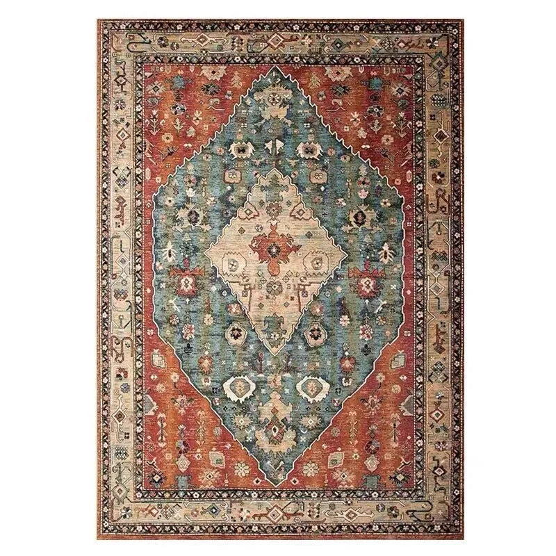 Tapis Style Ethnique Bohème – Motif Géométrique Bleu & Crème