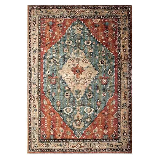 Tapis Style Ethnique Bohème – Motif Géométrique Bleu & Crème